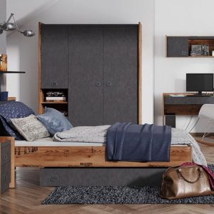 Feldmann-Wohnen Jugendzimmer-Set »Fargo«, (Set, 1 Kleiderschrank – 1 Bett – 1 Nachtkonsole – 1 Schreibtisch – 1 Bettschublade – 2 Wandregale)