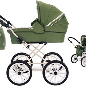 Friedrich Hugo Natureline Uni | 2 in 1 Kombi Kinderwagen | Öko Nostalgie Kinderwagen | Farbe: Harry Forrest Creme