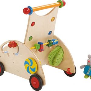 HABA 902 - Entdeckerwagen, stabiler Lauflernwagen aus Holz mit Stoffmaus, Mausversteck und vielen Spielmöglichkeiten, Holzwagen mit Sitzfläche, ab...