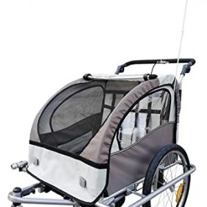 HOMCOM 360° Drehbar Kinderanhänger 2 in 1 Fahrradanhänger Jogger Creme + Kaffeebraun