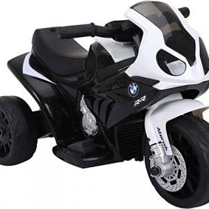 HOMCOM Elektro Kindermotorrad Kinderfahrzeug Lizensiert von BMW S1000RR Elektro-Dreirad mit Akku Stahl Schwarz 66 x 37 x 44 cm