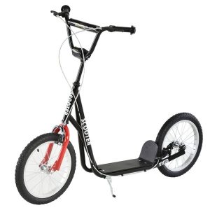 HOMCOM Kinderroller Scooter Tretroller Cityroller Kickboard mit Luftreifen und Handbremse ab 5 Jahre 16 Zoll Schwarz 139 x 58 x 90-96 cm