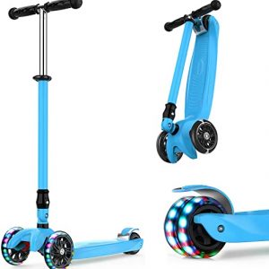 IMMEK Kinderroller 3 Räder Faltbar für Kinder Roller ab 3-14 Jahre Kleinkind Scooter für Jungen und Mädchen mit 3 PU LED Räders, Verstellbare...