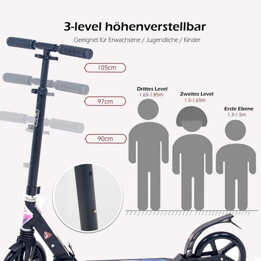 ISE Cityroller »ISE Big Wheel Scooter Tretroller 200mm Roller Cityroller Klappbarer Scooter mit 2 Räder,verstellbar Höhe für Erwachsene und Kinder,... – Bild 2