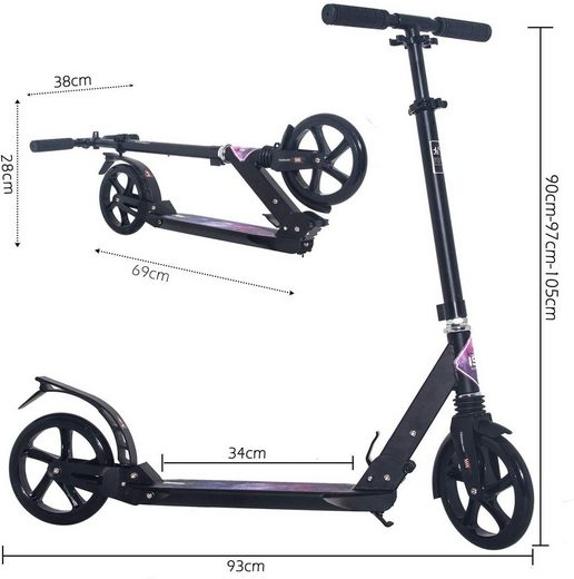 ISE Cityroller »ISE Big Wheel Scooter Tretroller 200mm Roller Cityroller Klappbarer Scooter mit 2 Räder,verstellbar Höhe für Erwachsene und Kinder,... – Bild 4