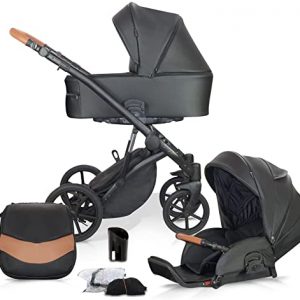 Kombi-Kinderwagen PADUA Fb. Schwarz-Cognac
