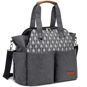 Lekebaby Baby Wickeltasche Bote groß mit Wickelunterlage für Reise, Grau