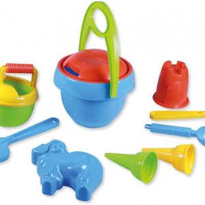 Lena 5420 Happy Sand Spielset Jungs I, Sandspielzeug mit 10 Teilen für Kinder ab 2 Jahren, Strandspielzeug mit Eimer, Sieb, Schaufel, Rechen,…