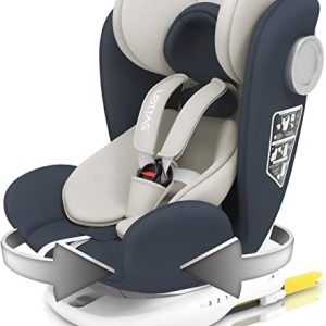LETTAS Baby Autositz 360° drehbar Gruppe 0+1/2/3 (0-36 kg/0-12 Year) mit Protektoren seitliche Isofix Top Tether ECE R44/04 Grau
