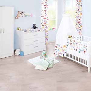 Pinolino Kinderzimmer Viktoria breit, 3-teilig, Kinderbett (140 x 70 cm), breite Wickelkommode mit Wickelansatz und Kleiderschrank, weiß (Art.-Nr….