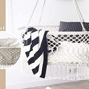 Premium Baby-Hängeschaukel mit Inlay aus Makramee von Napa nature, hängend, 100% Naturbaumwolle, handgemacht, zum sanften Wiegen und Schaukeln