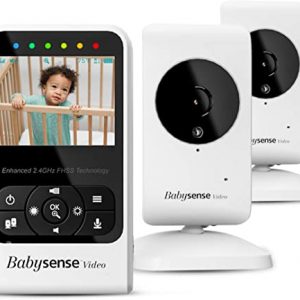 Video-Babyphone Babysense mit Zwei Kameras und Audio, Großer Reichweite, Anzeige der Raumtemperatur, Nachtsicht, Zwei-Wege-Kommunikation,...