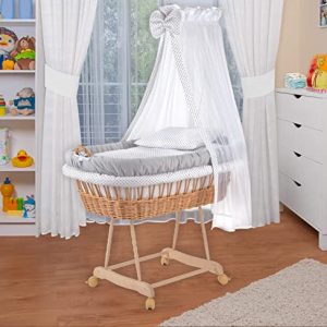 WALDIN Baby Stubenwagen-Set mit Ausstattung,XXL,Bollerwagen,komplett,9 Modelle wählbar,Stoffe grau/Punkte grau