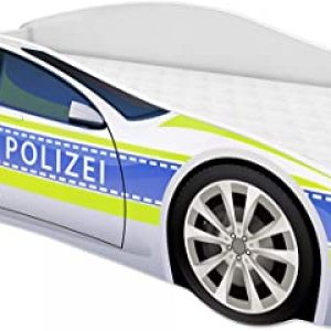ACMA Kinderbett Auto-Bett Polizei mit Rausfallschutz, Lattenrost und Matratze (Polizei 1, 160x80 cm + Name)