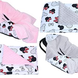 Baby Einschlagdecke MINKY MÄUSCHEN mit Kapuze 90x90 cm Babyschale Decke (Mit ROSA)