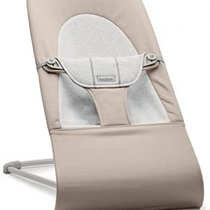 BabyBjörn Babywippe Balance Soft, Hellgrauer Rahmen, Baumwolle/Jersey, Beige/Grau