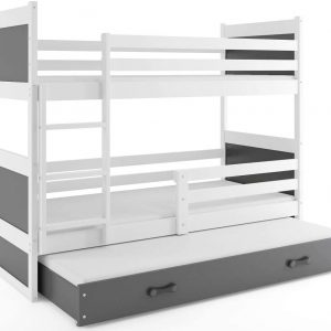 Etagenbett Hochbett RICO 3 (für DREI Kinder) 190x80cm, Frabe: weiβ + 2. Farbe zu wählen; mit Lattenroste + Matratzen (grau)