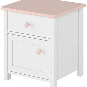 Furniture24 Nachttisch Luna LN7 Nachtschrank Nachtkästchen mit Tür und Schublade Alpinweiß/Rosa Mädchenzimmer Kinderzimmer