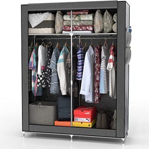 INTIRILIFE Faltschrank 108x170x45 cm in ASCH GRAU - mit Reißverschluss Stoffschrank Kleiderschrank mit Kleiderstange, Fächern und Seitentasche -...