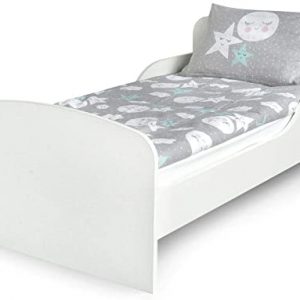 Leomark Funktionsbett aus Holz - White - Kinderbett mit Matratze, Holzbett mit Seitenschutz Lattenrost, Komplett Set für Kinderzimmer, Praktisches...