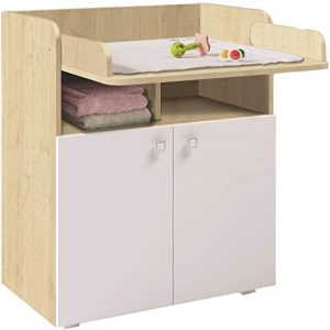Polini Kids Baby Wickelkommode Wickeltisch weiß-natur Klappbare Wickelfläche