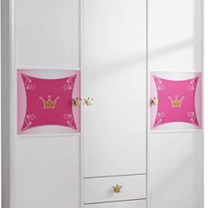 Rauch Möbel Kate Kinderzimmer Mädchenzimmer, Weiß / Motiv Prinzessin, Rosa, Gold, Set bestehend aus Schwebetürenschrank, Bett, Schreibtisch- und…