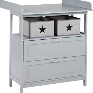 roba Wickelkommode Hamburg mit Wickelansatz, 2 Schubladen, 2 Canvas Boxen und Wandbefestigung, Wickeltisch mit Wickelaufsatz, als Kommode...