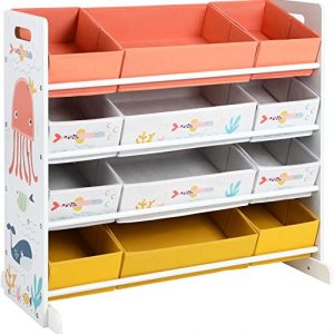 SONGMICS Spielzeugregal, Kinderzimmerregal mit 12 Stoffboxen, für Bücher und Spielzeug, Spielzeug-Organizer, Kinderzimmer, für Kinder,...