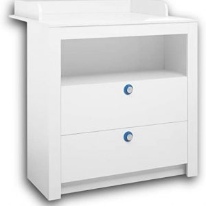 Stella Trading PAULA Praktische Baby Wickelkommode inkl. Aufsatz - Vielseitiger Wickeltisch mit viel Stauraum in Weiß - 96 x 95 x 78 cm (B/H/T)