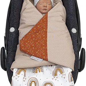 ULLENBOOM ® Einschlagdecke Babyschale Regenbogen (Made in EU) – Babydecke für Autositz (z.B. Maxi Cosi ®), Babywanne oder Kinderwagen, ideale Decke…
