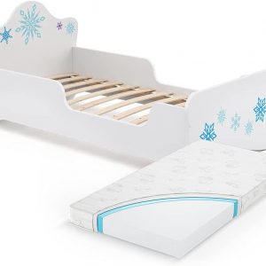 VitaliSpa Kinderbett Jugendbett Juniorbett Schneeflocke 80x160cm erhöhte Bettkante (Kinderbett mit Matratze)