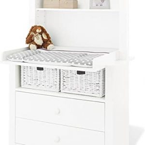 Wickelkommode Wickeltisch Florentina breit, inkl. Regalaufsatz und abnehmbaren Wickelaufsatz, weiß