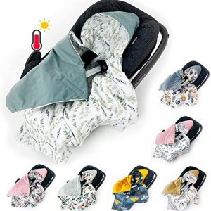 XXL Einschlagdecke Babyschale SOMMER FRÜHLING Autositz mit Klettverschluss leicht universal, Gr. XXL 0-12 Monaten ganzjährig eukalyptus