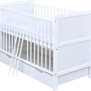 Baby Delux Babybett Kinderbett Juniorbett Max 120x60 Weiß umbaubar mit Schublade Matratze