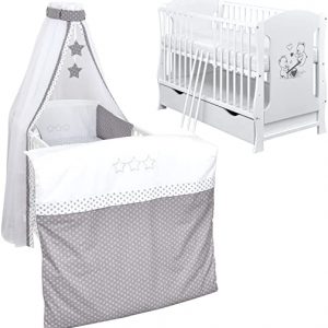 Afrika Baby Delux Babybett Komplett Set Kinderbett umbaubar zum Juniorbett weiß 140x70 Schublade Bettkasten Bettset mehrteilig Matratze 