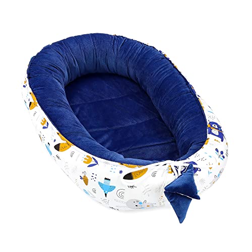 Baby Nestchen Bett Kokon Fleecestoff in Hellblau mit Baumwolle Babynestchen Velvet Kuschelnest für Neugeborene 90x50 cm 