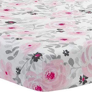 Bedtime Originals Baby Spannbetttuch für Babybett, Blumenmuster, Rosa / Grau