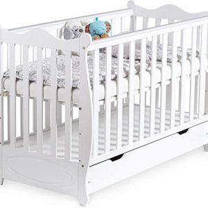 Gitterbett Babybett 2in1 60x120 mit Schublade Schlupfsprossen und Lattenrost Höhenverstellbar Umbaubar zum Juniorbett für Mädchen und Junge - Weiß