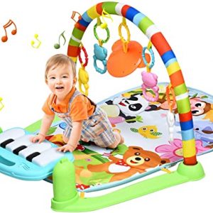GOPLUS Baby Krabbeldecke, Erlebnisdecke mit Spielbogen, Spieldecke mit Lichtern & Musik, Abnehmbares Spielzeug, mit Spiegel, Drehbares Piano, für...
