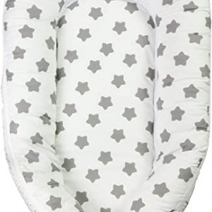 Puckdaddy Babynest Freya - Babynestchen mit Sterne Muster in Weiß, multifunktionales Kuschelnest für Babys & Neugeborene, Reisebett für Säuglinge...