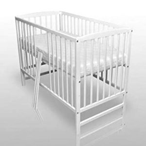 Rundum24 Denis Babybett Kinderbett Gitterbett Weiß Vollmassiv 120x60cm mit Matratze NEU