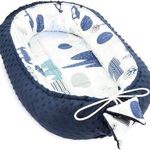 warmes Nestchen Baby 90×50 cm – Kuschelnest Neugeborene Nestchen Winter/Herbst Kokon Babynest ‎Blau Minky mit Autos