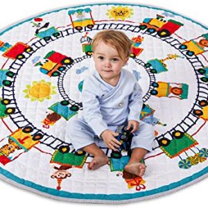 Winthome Spieldecke Baby, Multifunktional Rutschfest Spielteppich, Krabbeldecke Spielmatte - Einfaches Aufgeräumtes Spiel & Aufräumsack 150cm (Train)