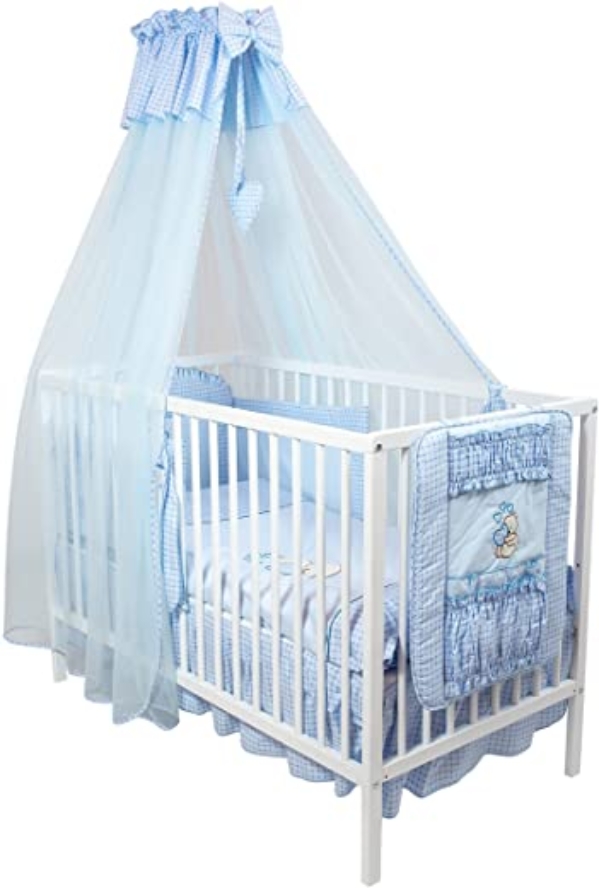 4 Tlg. Moskitonetz Betthimmel Himmel Vollstoff Chiffon Chiffonhimmel 320 480cm (Blau, 480cm)