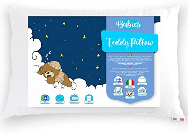 4BABIES – kinder kopfkissen 40×60, Baby kissen ab 1 Jahr Atmungsaktiv, Antiallergisch mit Futter 100 % italienische Baumwolle, Hypoallergen,…