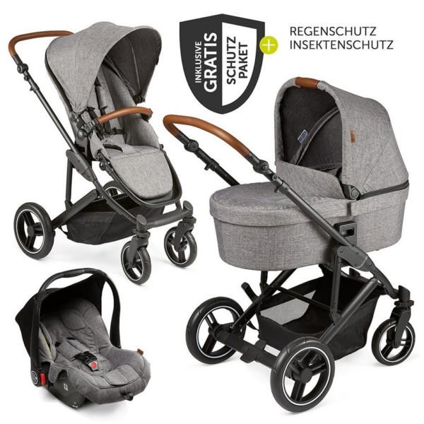 ABC Design Kombi-Kinderwagen »Catania 4 Circle Edition – Woven Graphite«, (11-tlg), 3in1 Kinderwagen-Set (Autositz, Babywanne, Sportwagen) – inkl….