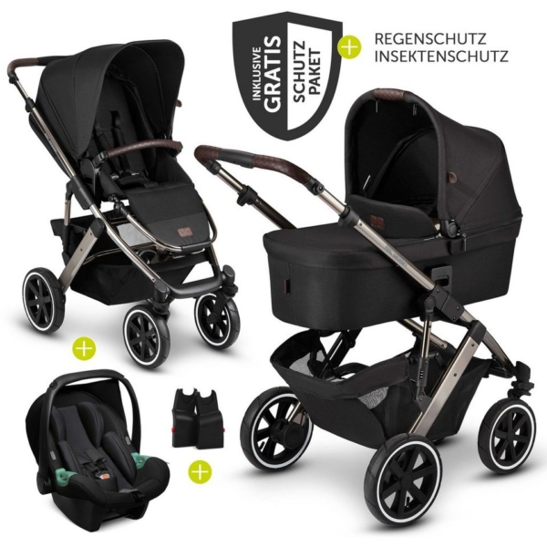 ABC Design Kombi-Kinderwagen »Salsa 4 Air – Diamond Edition – Dolphin«, (9-tlg), 3in1 Kinderwagen Buggy Set (Lufträder) mit Babyschale Tulip,…