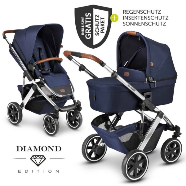 ABC Design Kombi-Kinderwagen »Salsa 4 Air – Diamond Edition – Navy«, (7-tlg), inkl. Babywanne, Sportsitz & XXL Zubehörpaket – Kollektion 2021