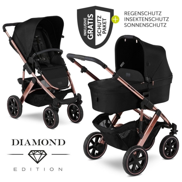 ABC Design Kombi-Kinderwagen »Salsa 4 Air – Diamond Edition – Rose Gold«, (7-tlg), 2in1 Kinderwagen Buggy Set mit Lufträdern, Babywanne, Sportsitz,…