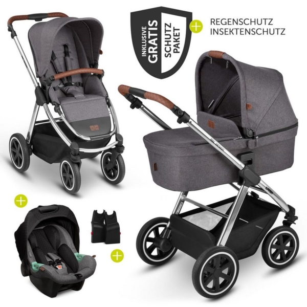 ABC Design Kombi-Kinderwagen »Samba – Diamond Edition – Asphalt«, (9-tlg), 3in1 Kinderwagen-Set – inkl. Babywanne, Babyschale Tulip, Sportsitz &…